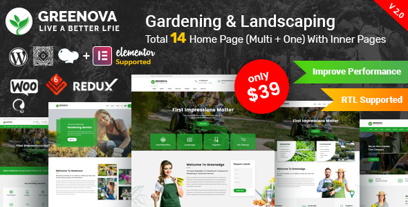 Greenova Gardening Landscaping WordPress Theme